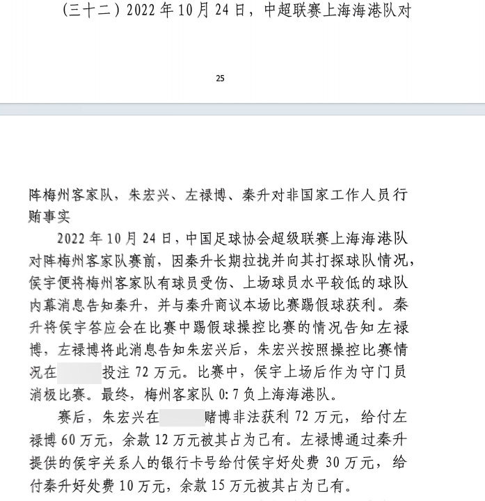 網(wǎng)傳判決書(shū)：梅州0-7海港，梅州守門(mén)員侯宇收30萬(wàn)好處費(fèi)消極比賽