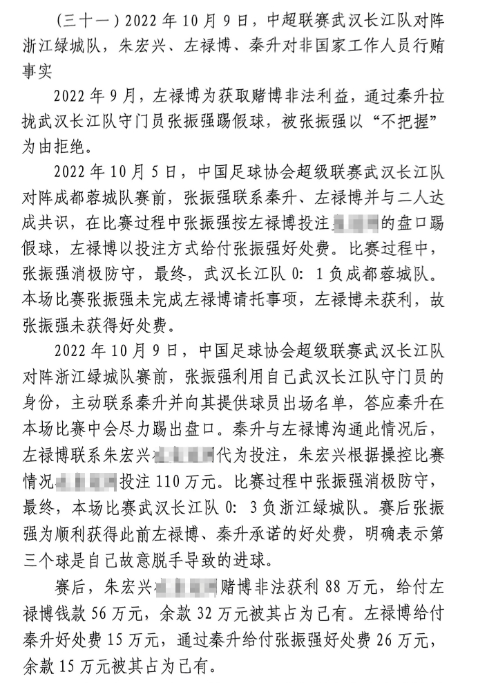 網傳判決書：前武漢門將向秦升主動請纓踢假球，合分41萬好處費