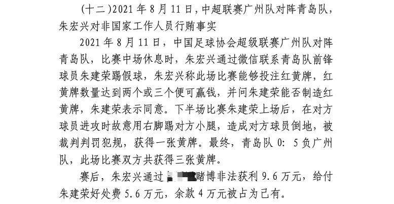 網傳判決書：青島球員朱建榮故意踢對方小腿，染黃收5.6萬好處費