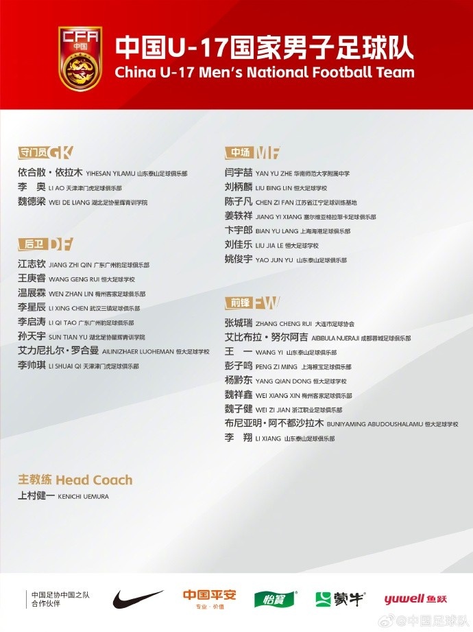 北青體育：U17國(guó)足落選球員彭子鳴、李星辰、陳子凡仍留隊(duì)合練